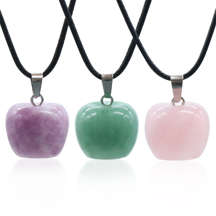 Natural Crystal Amethysts Pendants Rose Pink Quartz Apple Stone Pendant Necklaces Jewelry For Female Women