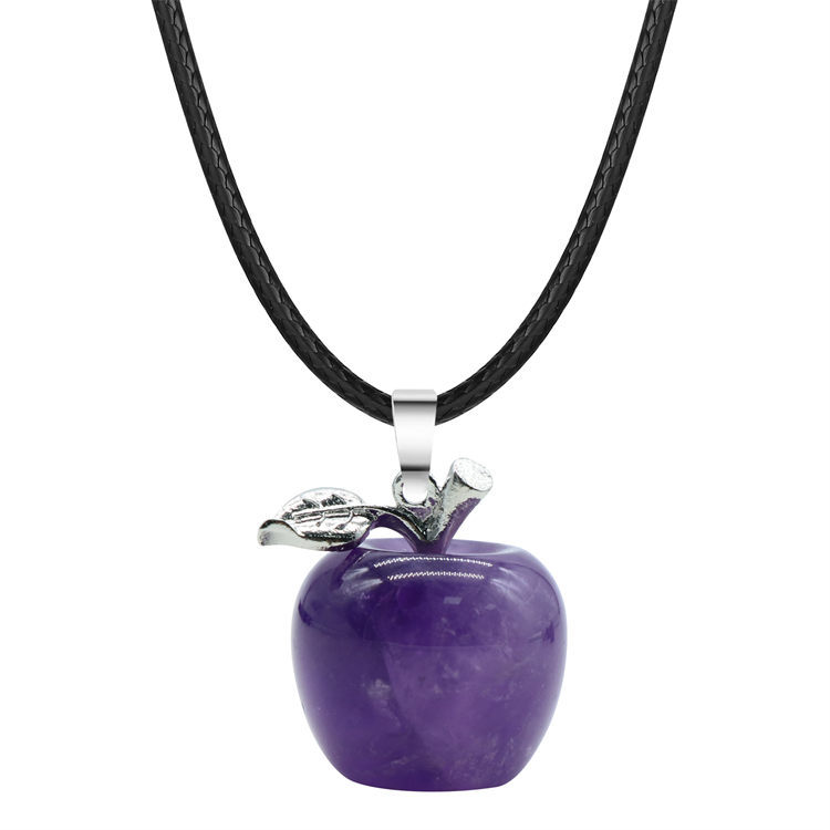 Fashion Natural Gem Stone Crystal Amethyst Tiger Eye Fruit Apple Charm Pendant Necklace Women Necklaces Jewelry