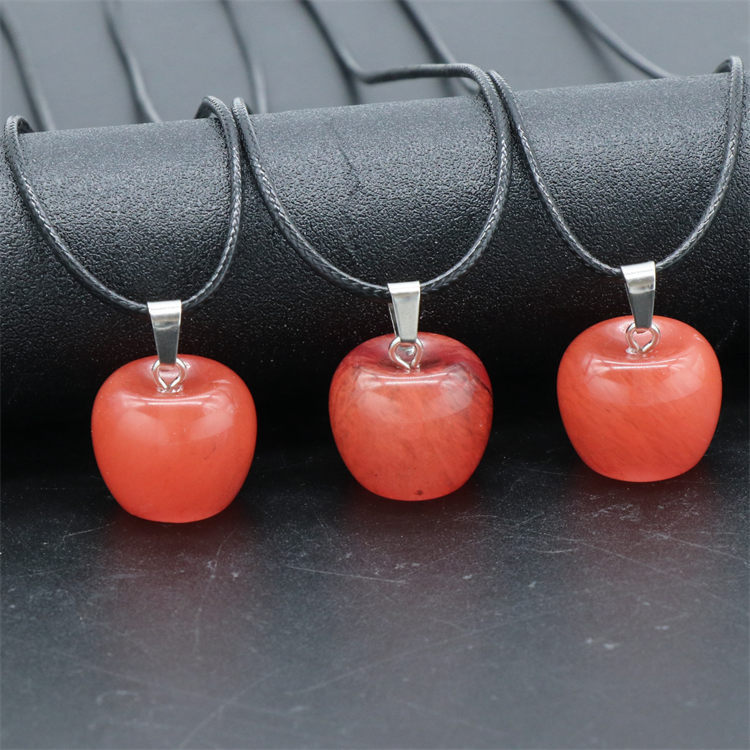 Natural Crystal Amethysts Pendants Rose Pink Quartz Apple Stone Pendant Necklaces Jewelry For Female Women