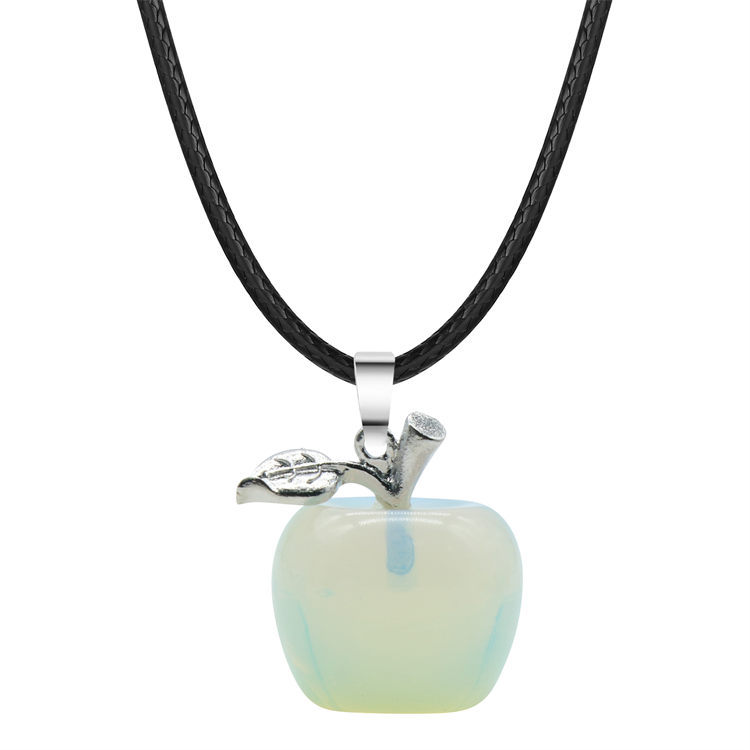 Fashion Natural Gem Stone Crystal Amethyst Tiger Eye Fruit Apple Charm Pendant Necklace Women Necklaces Jewelry