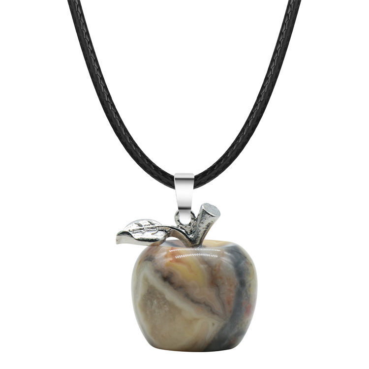 Fashion Natural Gem Stone Crystal Amethyst Tiger Eye Fruit Apple Charm Pendant Necklace Women Necklaces Jewelry