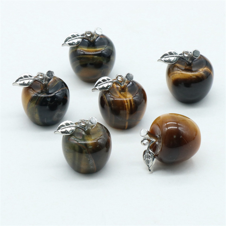 20mm Reiki Healing Crystal Apple Stone Gemstone Carved Fruit Statue Ornament For Home Decor