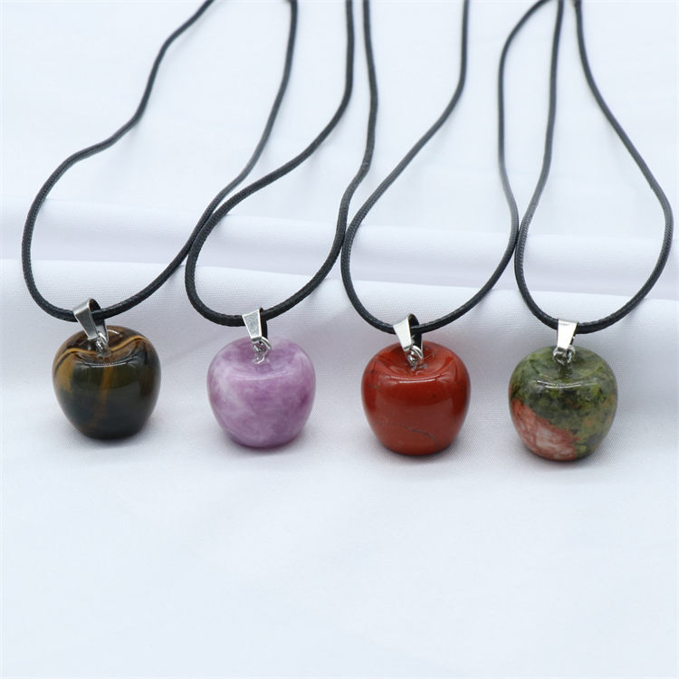 Natural Crystal Amethysts Pendants Rose Pink Quartz Apple Stone Pendant Necklaces Jewelry For Female Women
