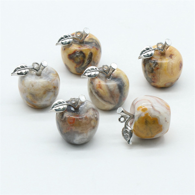 20mm Reiki Healing Crystal Apple Stone Gemstone Carved Fruit Statue Ornament For Home Decor