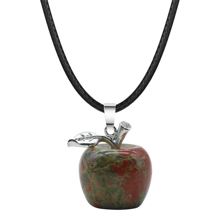 Fashion Natural Gem Stone Crystal Amethyst Tiger Eye Fruit Apple Charm Pendant Necklace Women Necklaces Jewelry