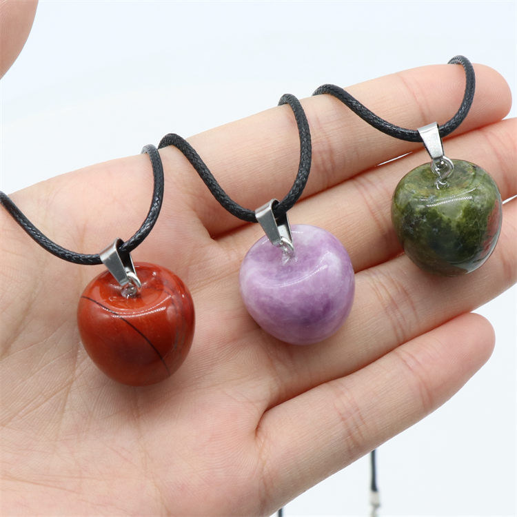 Natural Crystal Amethysts Pendants Rose Pink Quartz Apple Stone Pendant Necklaces Jewelry For Female Women
