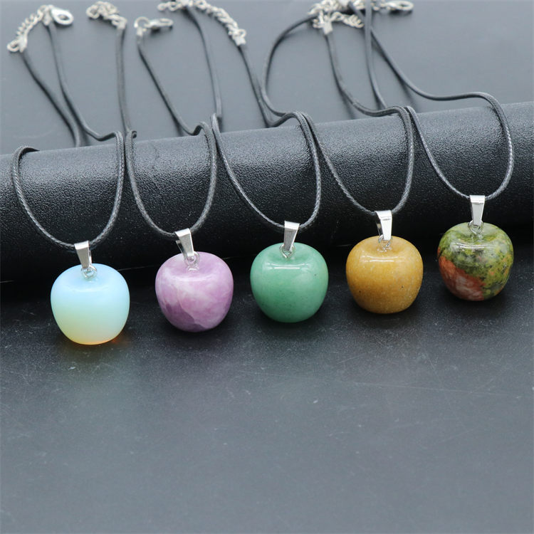 Natural Crystal Amethysts Pendants Rose Pink Quartz Apple Stone Pendant Necklaces Jewelry For Female Women