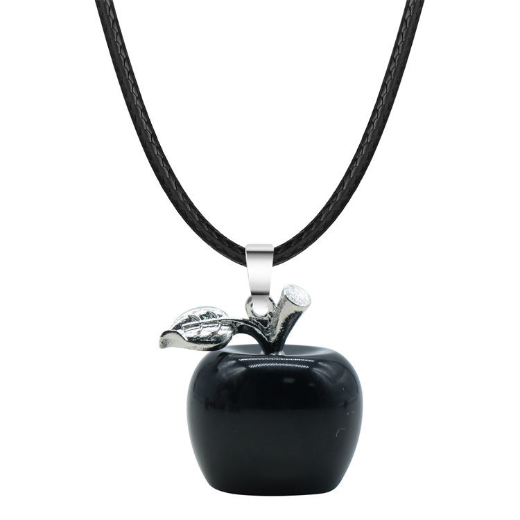 Fashion Natural Gem Stone Crystal Amethyst Tiger Eye Fruit Apple Charm Pendant Necklace Women Necklaces Jewelry