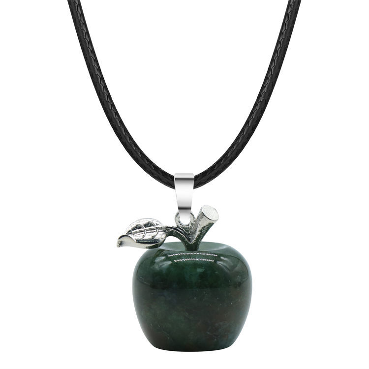 Fashion Natural Gem Stone Crystal Amethyst Tiger Eye Fruit Apple Charm Pendant Necklace Women Necklaces Jewelry