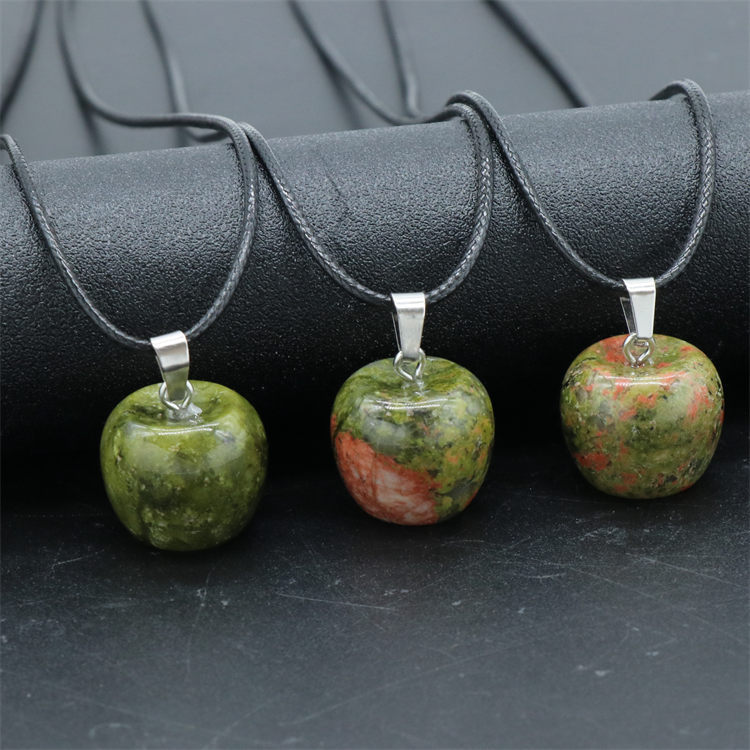 Natural Crystal Amethysts Pendants Rose Pink Quartz Apple Stone Pendant Necklaces Jewelry For Female Women