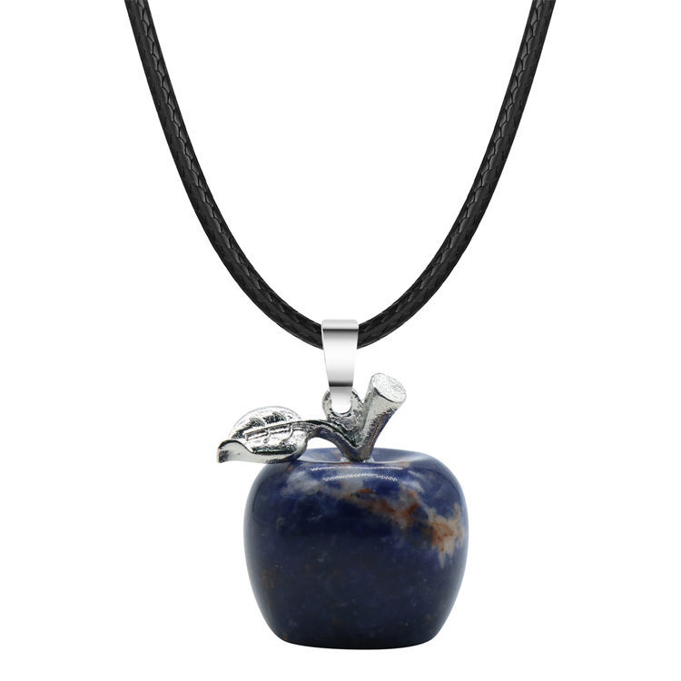 Fashion Natural Gem Stone Crystal Amethyst Tiger Eye Fruit Apple Charm Pendant Necklace Women Necklaces Jewelry