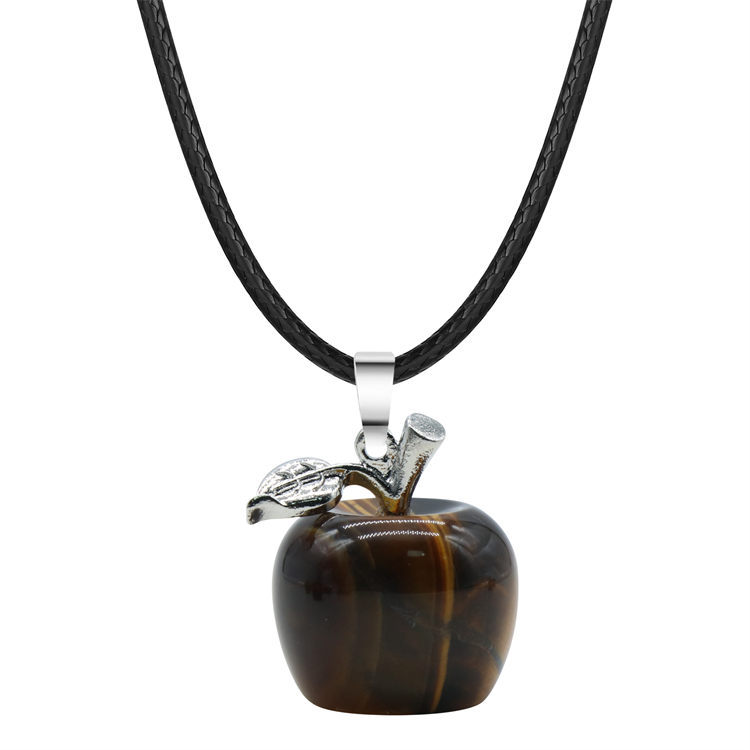 Fashion Natural Gem Stone Crystal Amethyst Tiger Eye Fruit Apple Charm Pendant Necklace Women Necklaces Jewelry