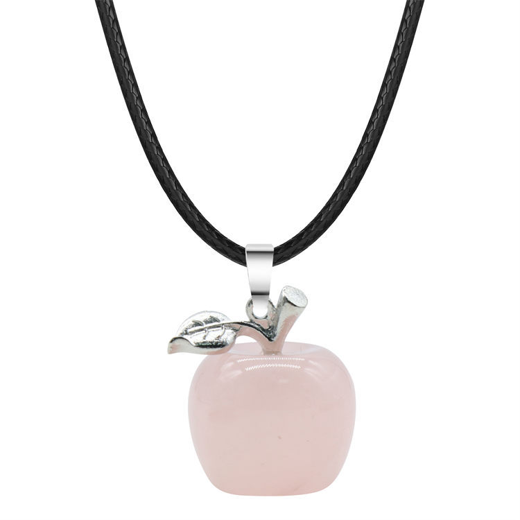 Fashion Natural Gem Stone Crystal Amethyst Tiger Eye Fruit Apple Charm Pendant Necklace Women Necklaces Jewelry