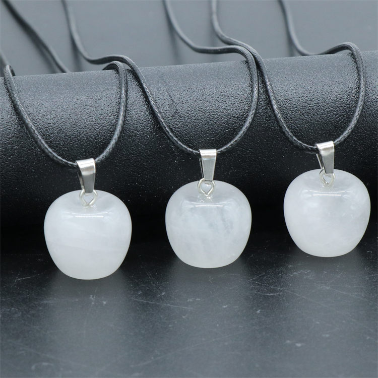 Natural Crystal Amethysts Pendants Rose Pink Quartz Apple Stone Pendant Necklaces Jewelry For Female Women