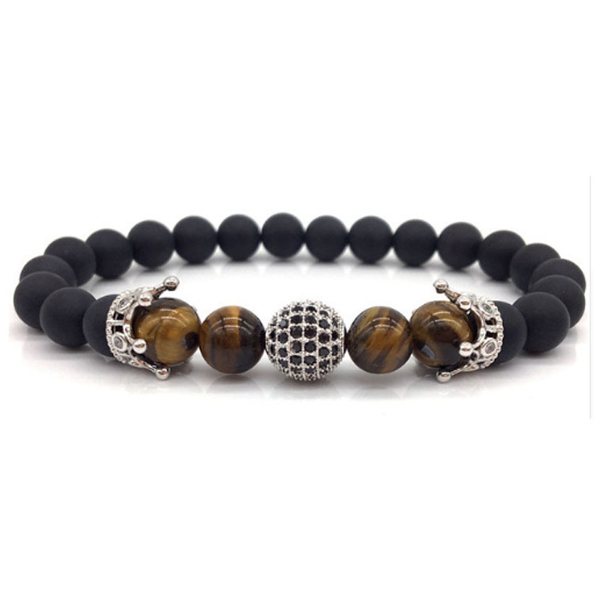 Charm Bracelet Men Women 8mm Crown Stone Beads Bracelet Elastic Natural Stone Yoga Bracelet Bangle Jewelry