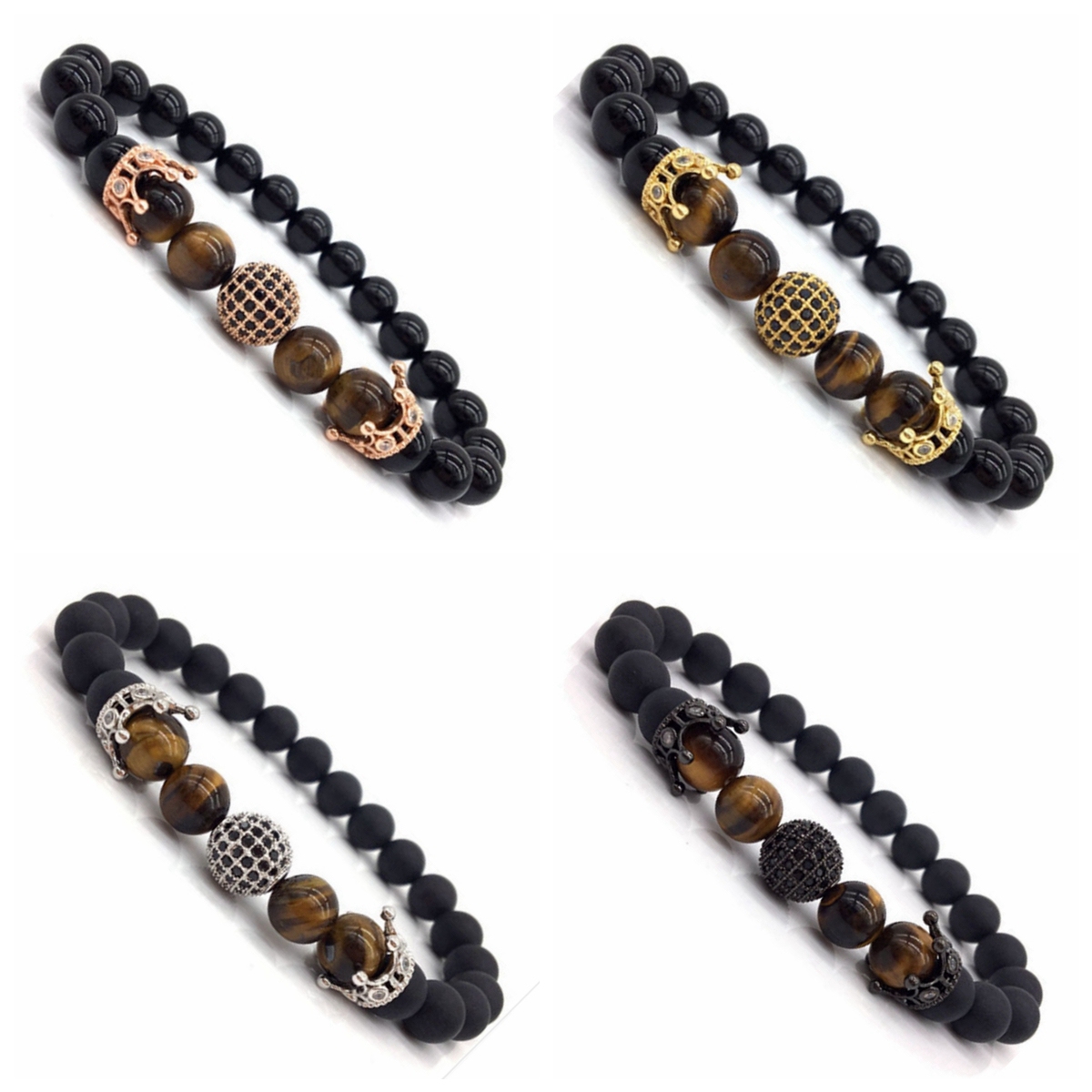 Charm Bracelet Men Women 8mm Crown Stone Beads Bracelet Elastic Natural Stone Yoga Bracelet Bangle Jewelry