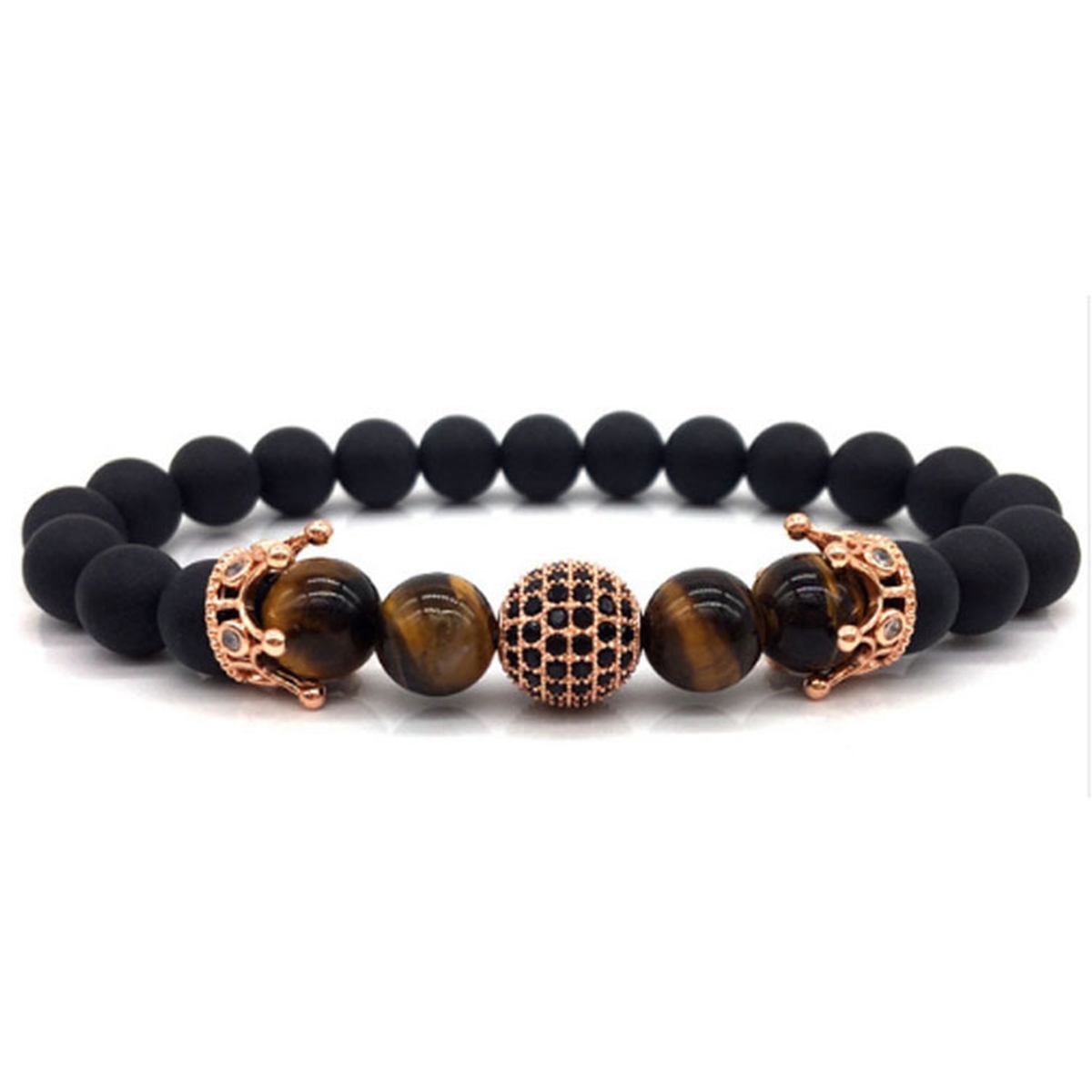 Charm Bracelet Men Women 8mm Crown Stone Beads Bracelet Elastic Natural Stone Yoga Bracelet Bangle Jewelry