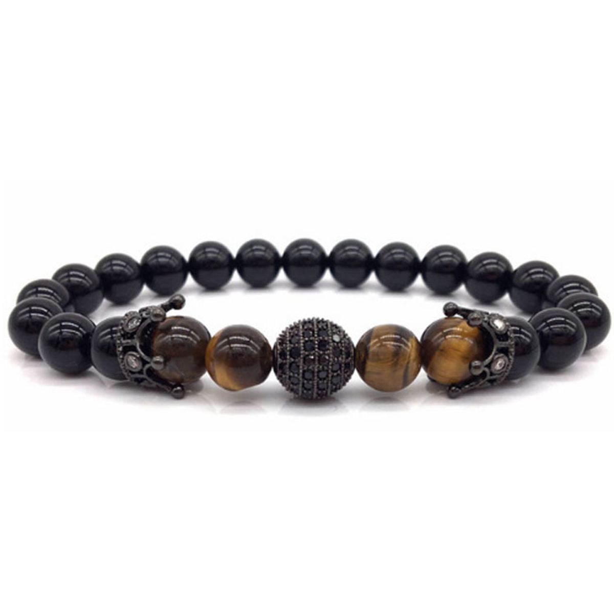 Charm Bracelet Men Women 8mm Crown Stone Beads Bracelet Elastic Natural Stone Yoga Bracelet Bangle Jewelry
