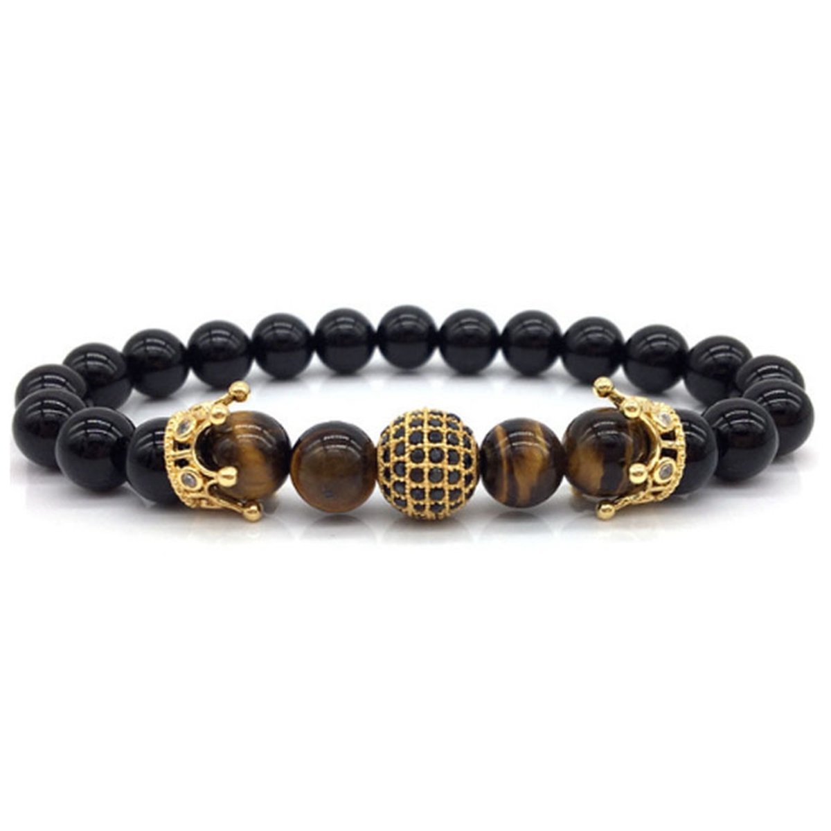 Charm Bracelet Men Women 8mm Crown Stone Beads Bracelet Elastic Natural Stone Yoga Bracelet Bangle Jewelry