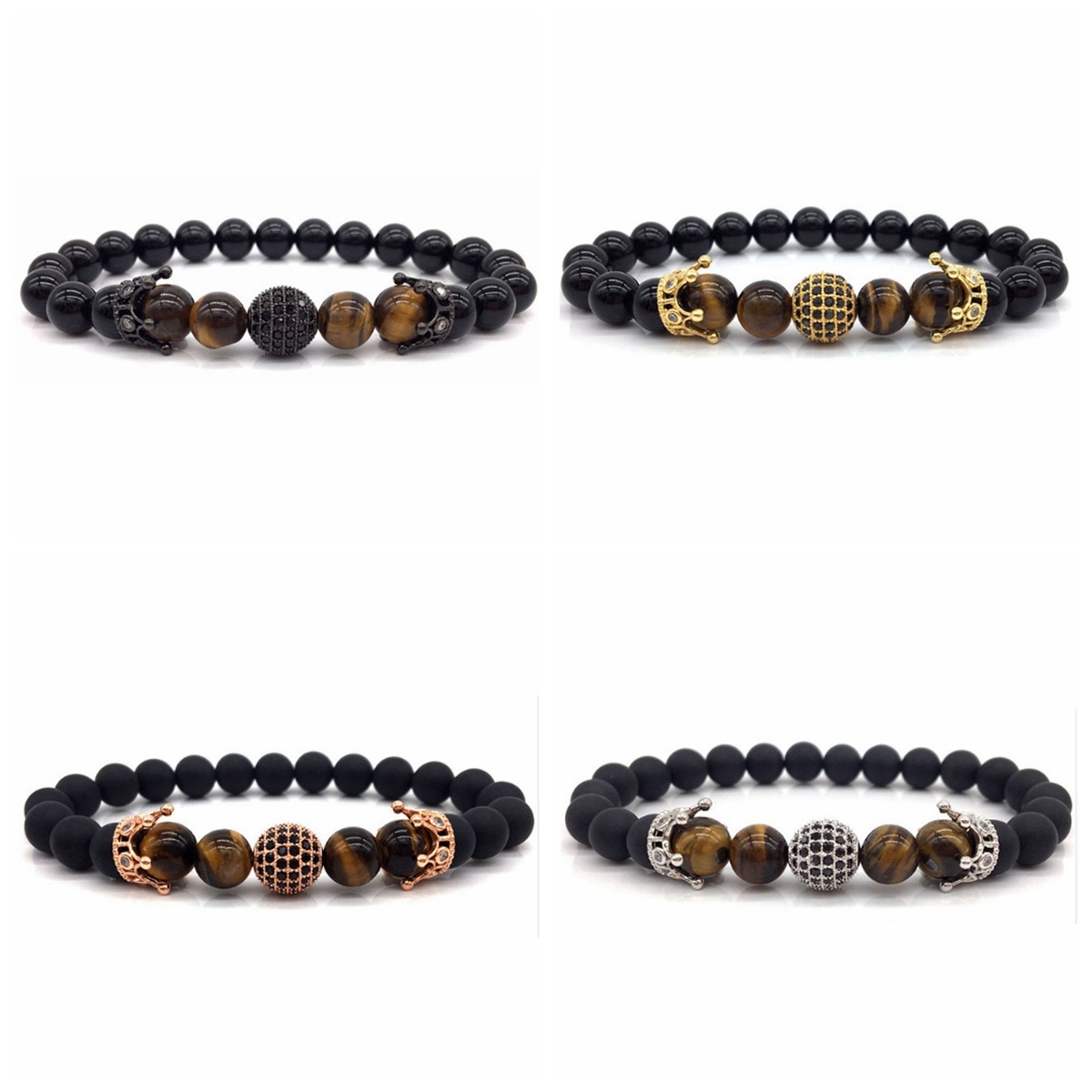 Charm Bracelet Men Women 8mm Crown Stone Beads Bracelet Elastic Natural Stone Yoga Bracelet Bangle Jewelry