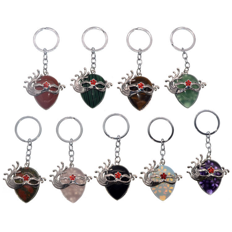 Natural Crystal Pendant Keychain (Silver) Amethyst Quartz Gemstone Fox Dancing  Chakra Healing Point