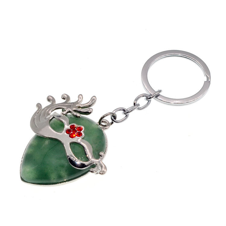 Natural Crystal Pendant Keychain (Silver) Amethyst Quartz Gemstone Fox Dancing  Chakra Healing Point