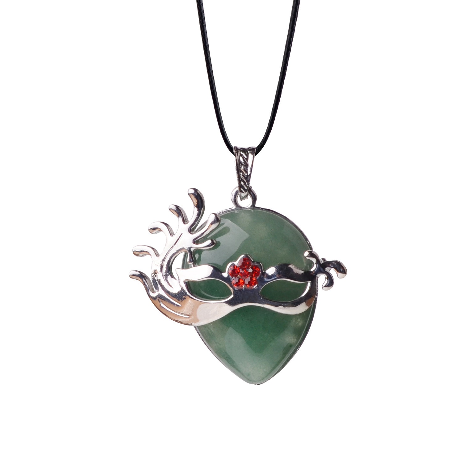 Charm Colorful Semi Precious Stone Green Aventurine Mask Pendant Necklace With Silver Finding
