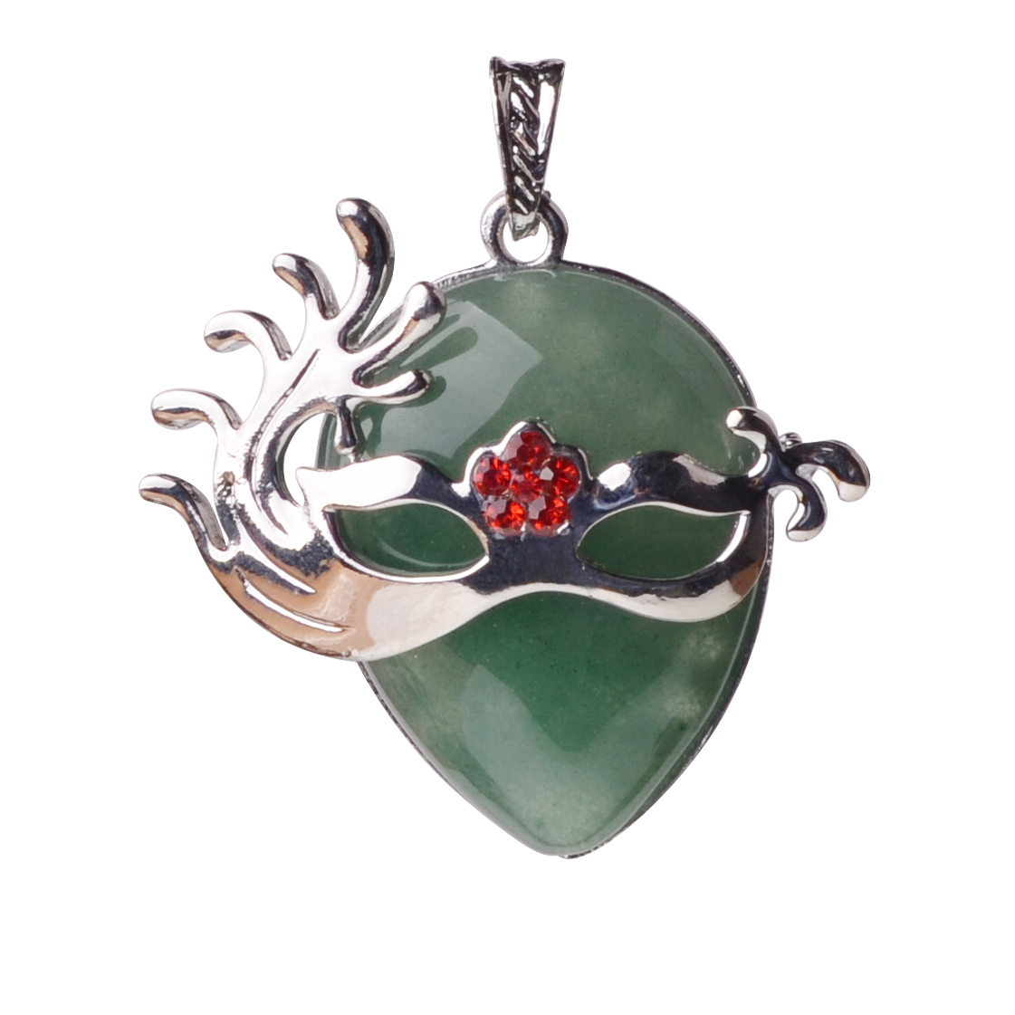 Charm Colorful Semi Precious Stone Green Aventurine Mask Pendant Necklace With Silver Finding