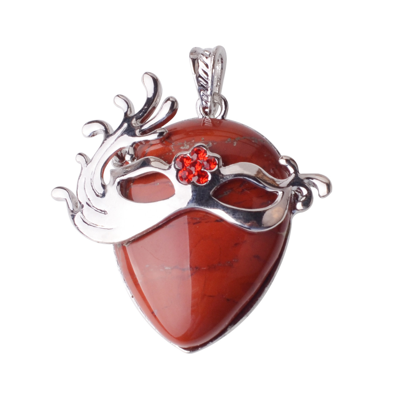 Charm Colorful Semi Precious Stone Green Aventurine Mask Pendant Necklace With Silver Finding