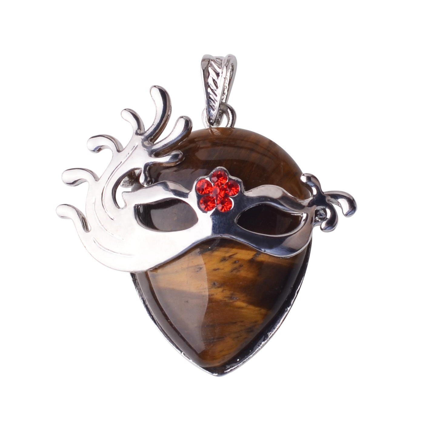 Charm Colorful Semi Precious Stone Green Aventurine Mask Pendant Necklace With Silver Finding