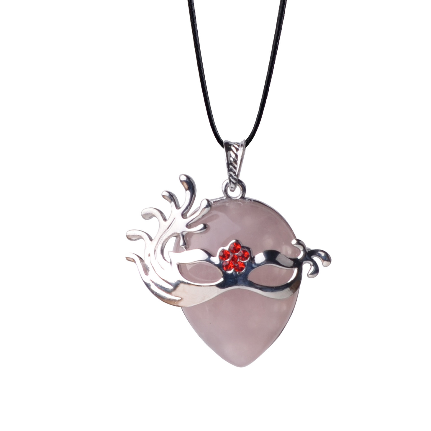 Charm Colorful Semi Precious Stone Green Aventurine Mask Pendant Necklace With Silver Finding