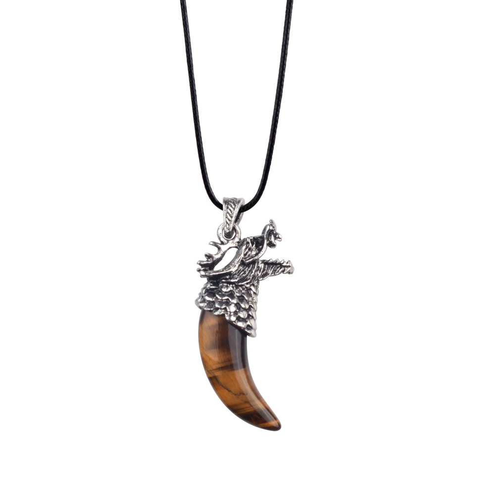 Titanium Dragon Black Wolf Teeth Trio Cycling Men's Necklace Pendant