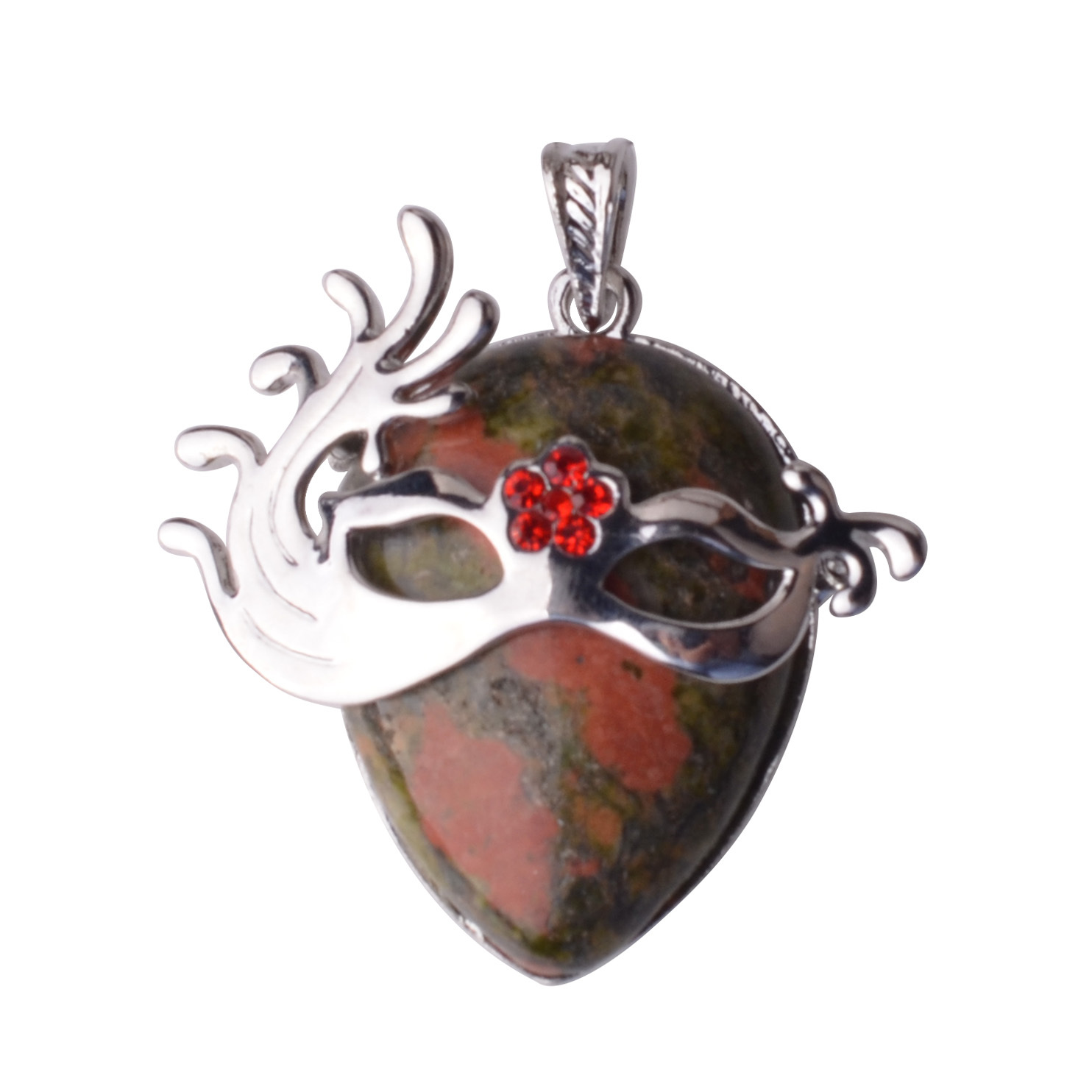 Charm Colorful Semi Precious Stone Green Aventurine Mask Pendant Necklace With Silver Finding
