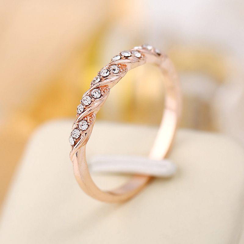 Fashion Lady Twist Ring 14K Solid Rose Gold Twist Ring Cubic Zirconia Diamond Ring Wedding Jewelry