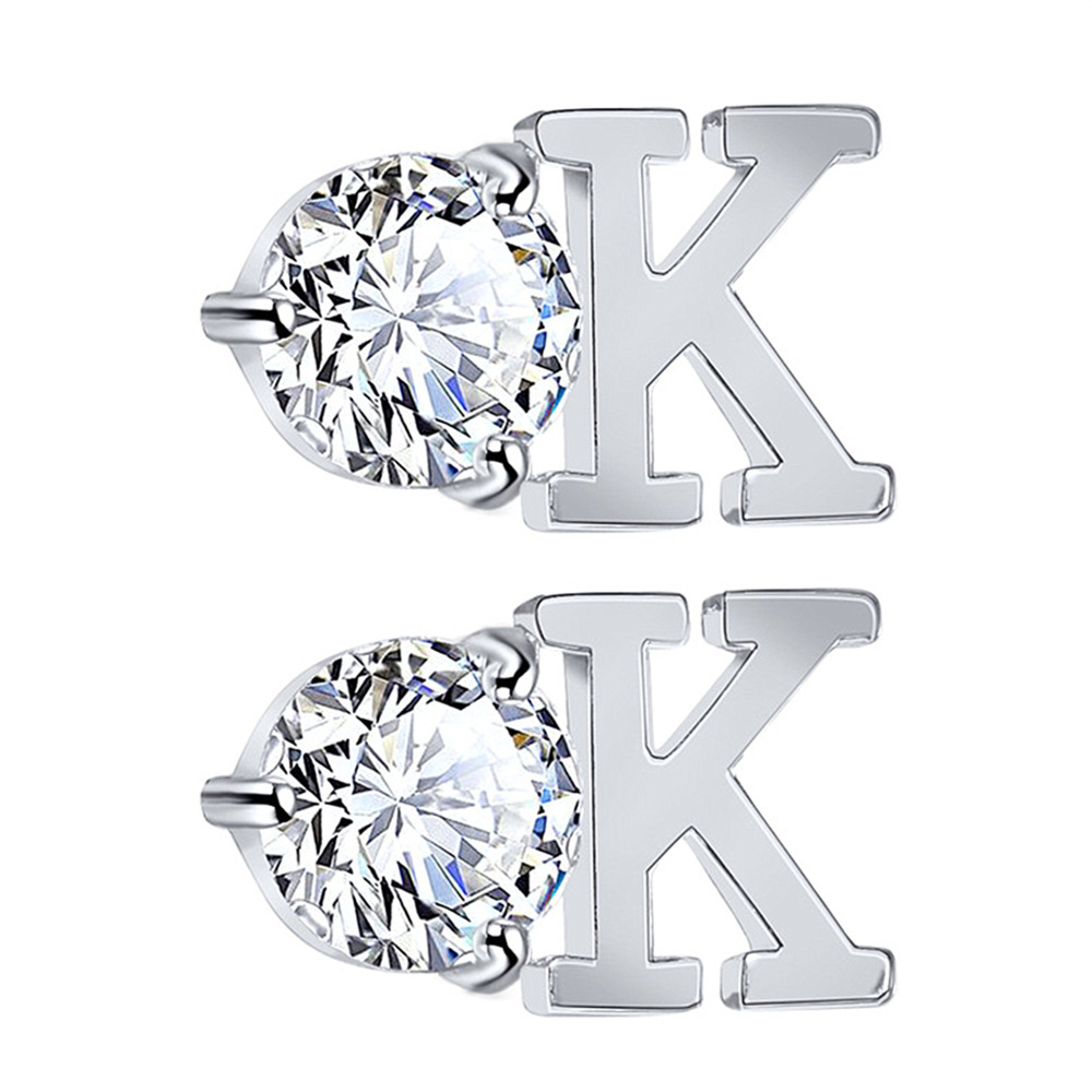 Fashion 925 Sterling Silver CZ Simulated Diamond Stud Earrings Fashion Cool wind Alphabet A W OK  Letter Initial Earrings