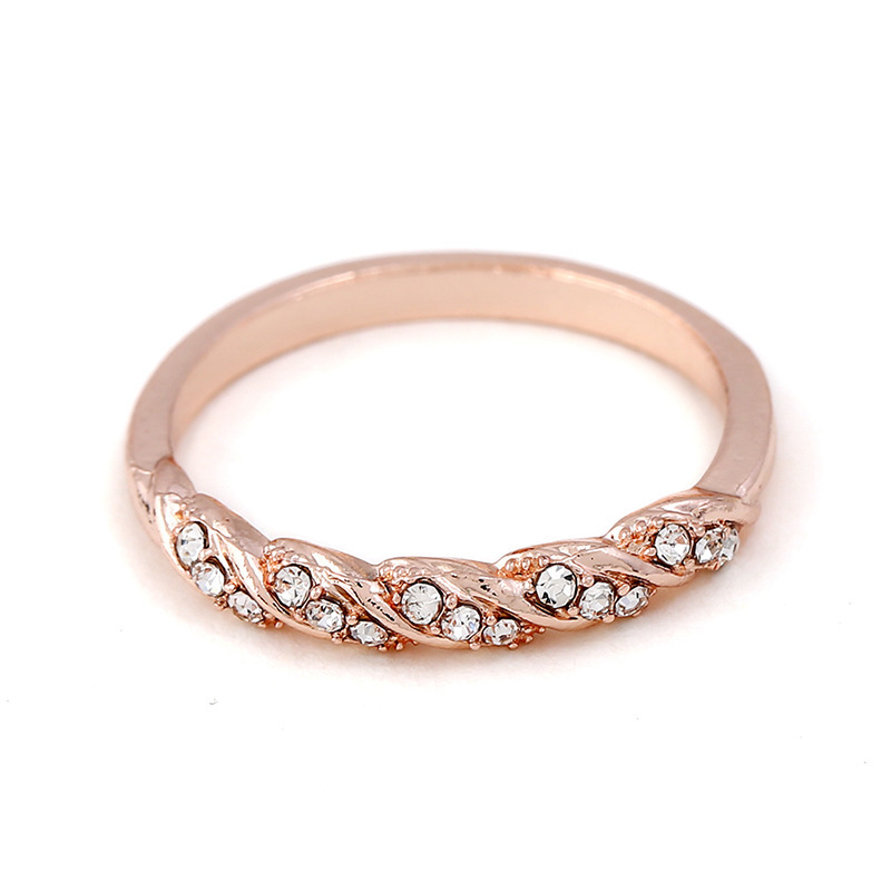 Fashion Lady Twist Ring 14K Solid Rose Gold Twist Ring Cubic Zirconia Diamond Ring Wedding Jewelry