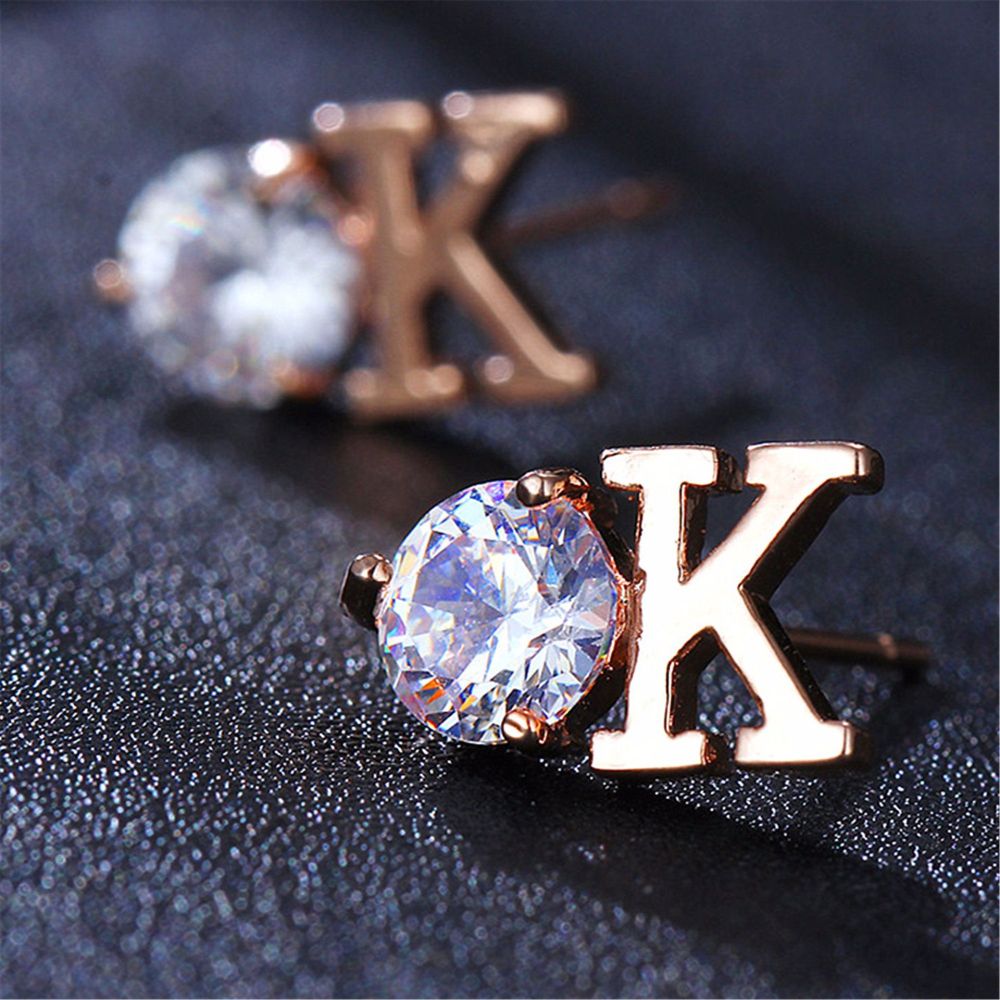 Fashion 925 Sterling Silver CZ Simulated Diamond Stud Earrings Fashion Cool wind Alphabet A W OK  Letter Initial Earrings