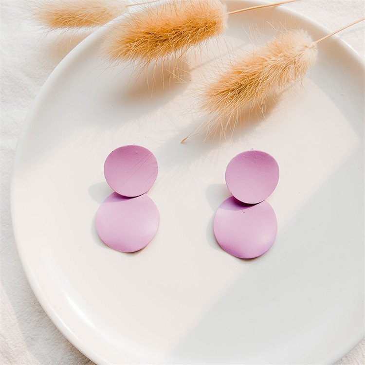 Round Curved Dangle Earrings Geometric Double Disc Gold Fashion Matte Paint Discs Drop Statement Earrings for Women and Girls