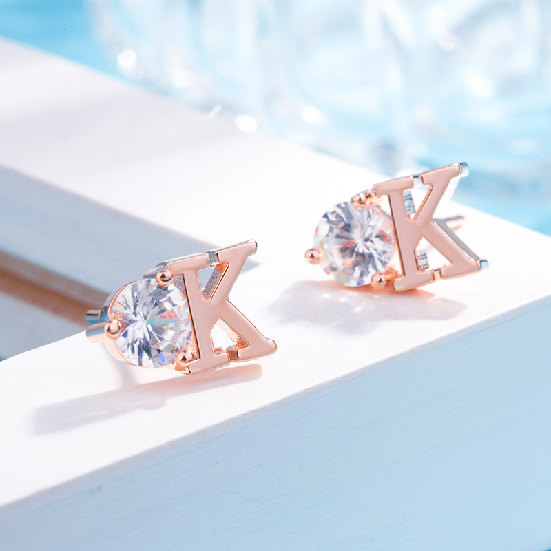 Fashion 925 Sterling Silver CZ Simulated Diamond Stud Earrings Fashion Cool wind Alphabet A W OK  Letter Initial Earrings