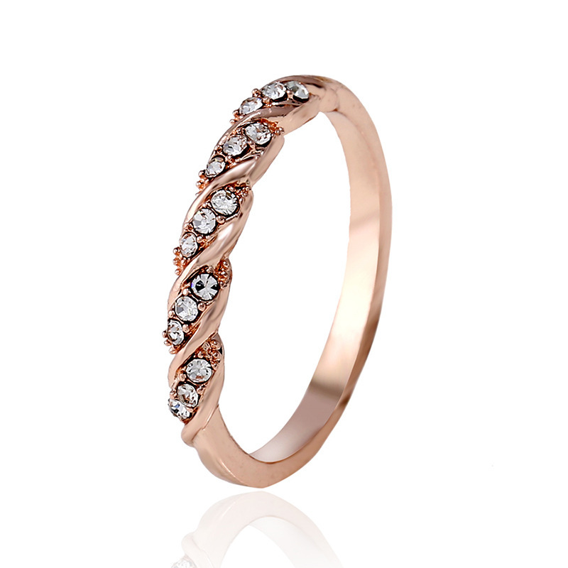 Fashion Lady Twist Ring 14K Solid Rose Gold Twist Ring Cubic Zirconia Diamond Ring Wedding Jewelry