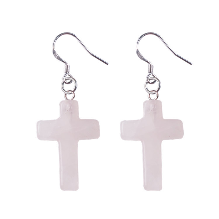 Natural Quartz Crystal Healing Gemstone Cross Pendant Earrings Pendulum Pendant Lucky Earrings Jewelry For Women Jewelry Making
