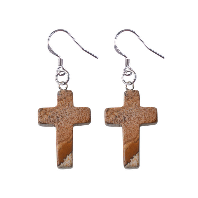 Natural Quartz Crystal Healing Gemstone Cross Pendant Earrings Pendulum Pendant Lucky Earrings Jewelry For Women Jewelry Making