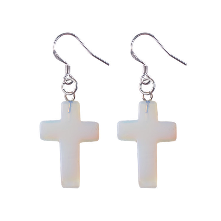 Natural Quartz Crystal Healing Gemstone Cross Pendant Earrings Pendulum Pendant Lucky Earrings Jewelry For Women Jewelry Making