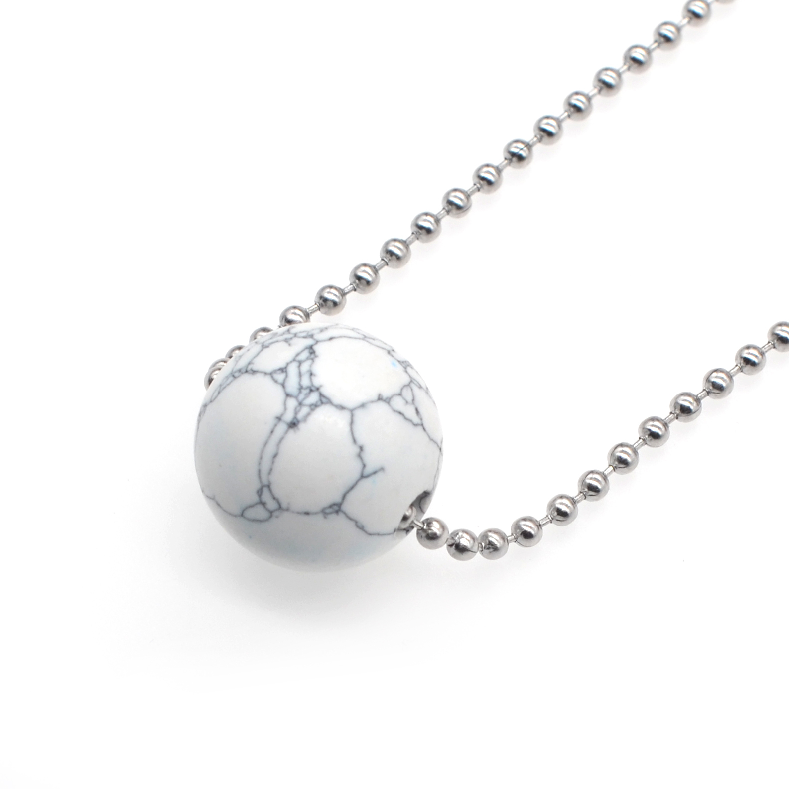 Natural 18MM Gemstone Crystal Sphere Beads Necklace with 60CM Chain