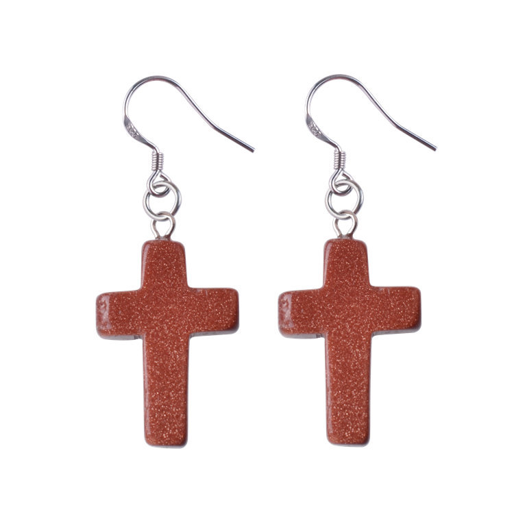 Natural Quartz Crystal Healing Gemstone Cross Pendant Earrings Pendulum Pendant Lucky Earrings Jewelry For Women Jewelry Making