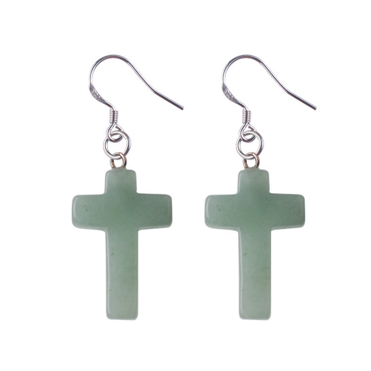 Natural Quartz Crystal Healing Gemstone Cross Pendant Earrings Pendulum Pendant Lucky Earrings Jewelry For Women Jewelry Making