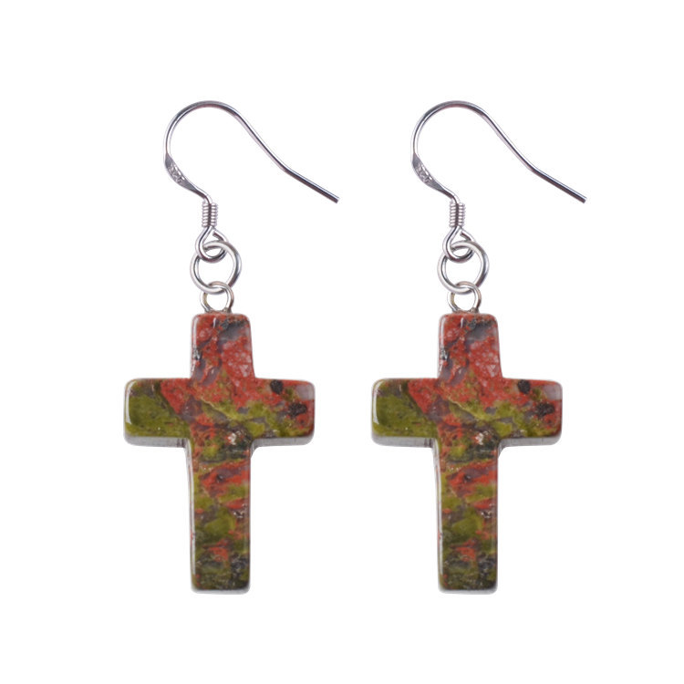 Natural Quartz Crystal Healing Gemstone Cross Pendant Earrings Pendulum Pendant Lucky Earrings Jewelry For Women Jewelry Making