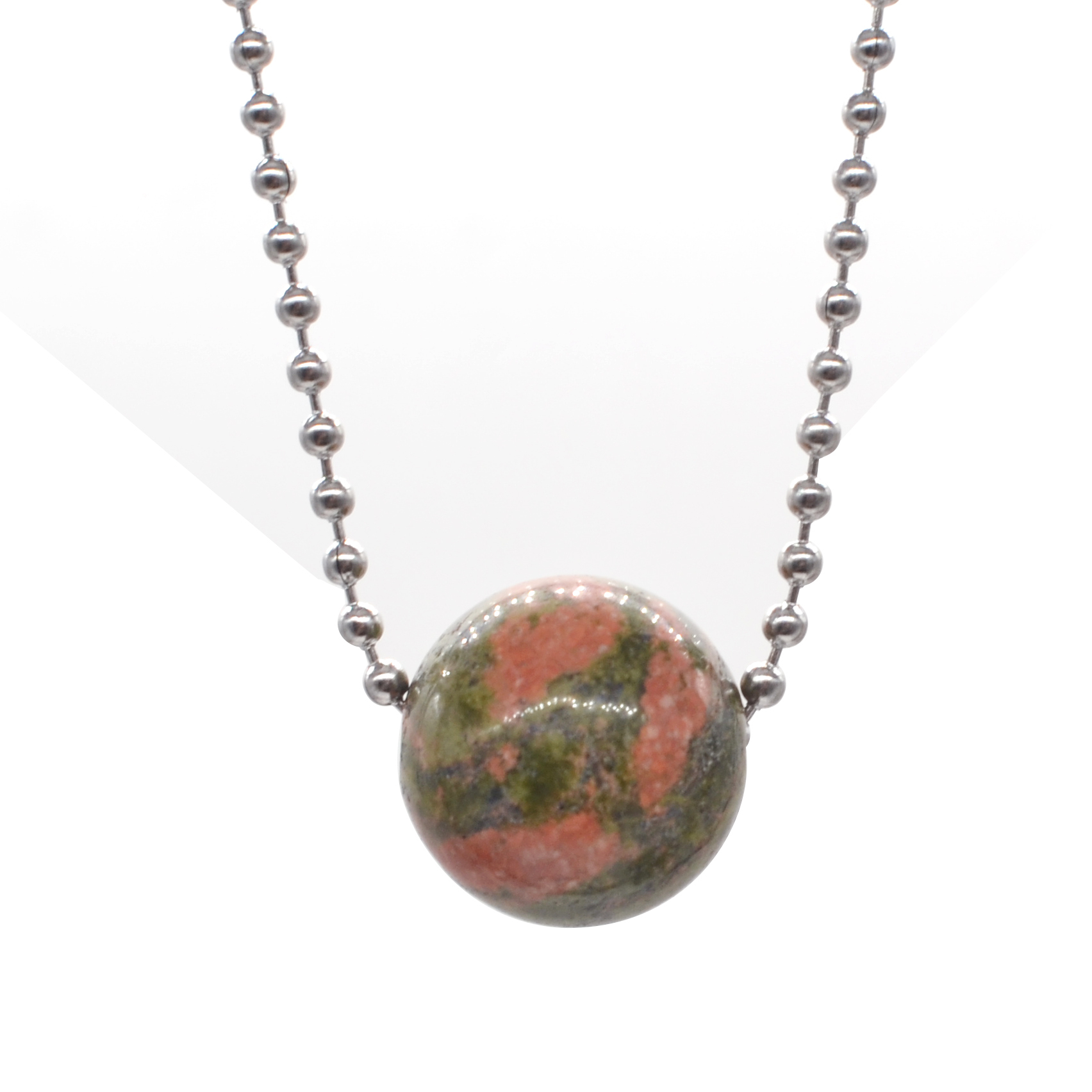 Natural 18MM Gemstone Crystal Sphere Beads Necklace with 60CM Chain