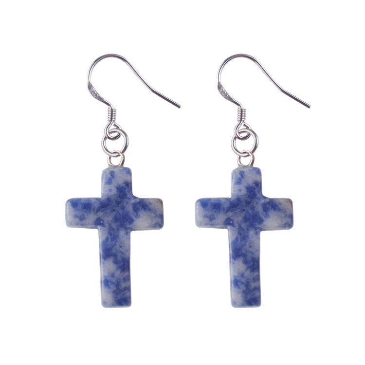 Natural Quartz Crystal Healing Gemstone Cross Pendant Earrings Pendulum Pendant Lucky Earrings Jewelry For Women Jewelry Making