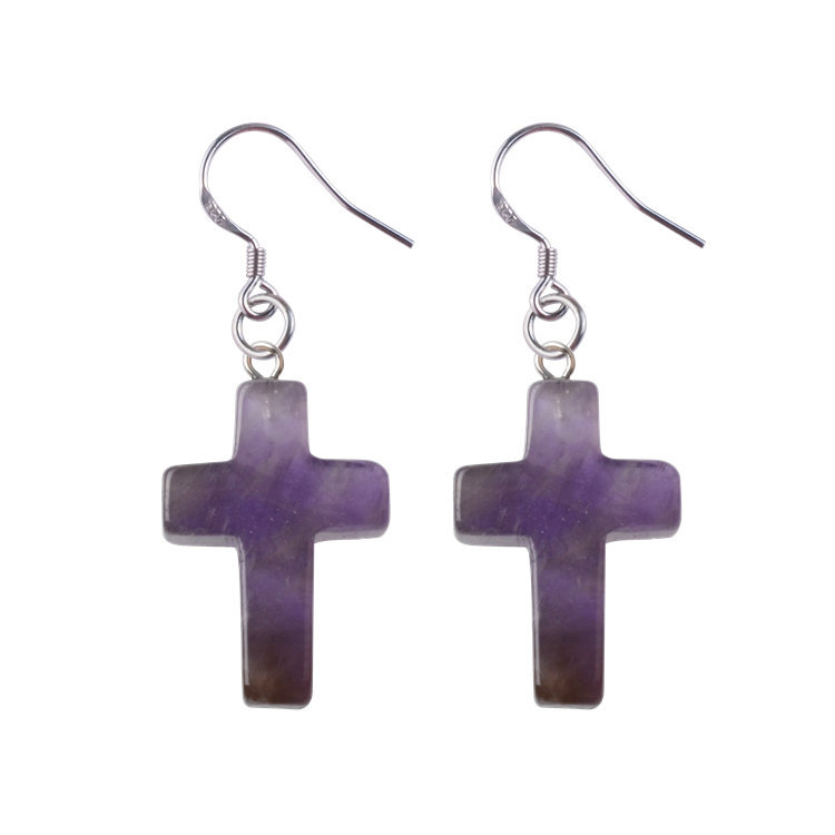 Natural Quartz Crystal Healing Gemstone Cross Pendant Earrings Pendulum Pendant Lucky Earrings Jewelry For Women Jewelry Making